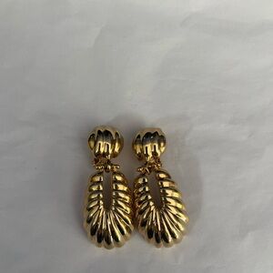 Elegant Gold tone Drop  Door knocker style Earrings Clip on